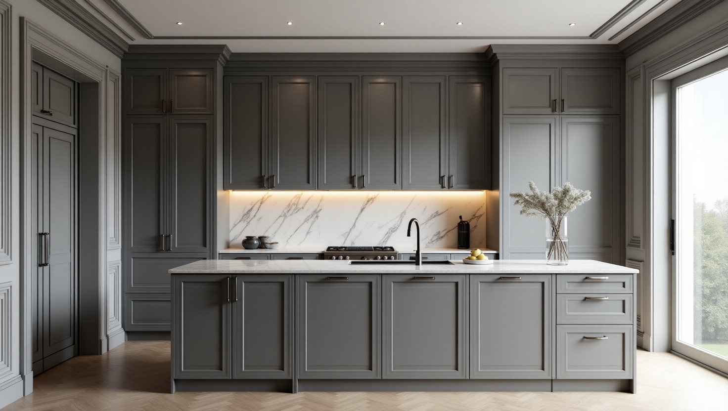 کابینت نئو کلاسیک طوسی تیره لاکچری