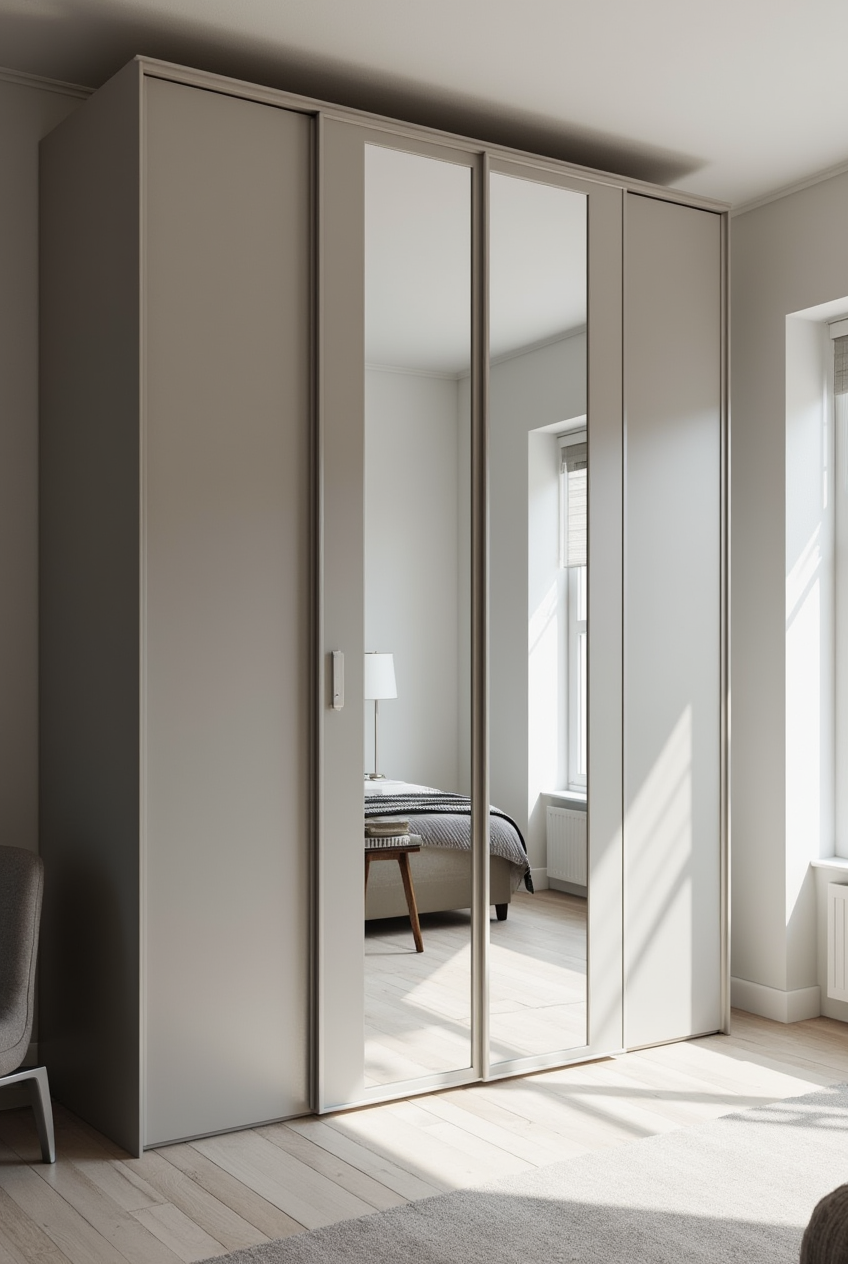 کمد دیواری عمودی آینه‌ای ساده