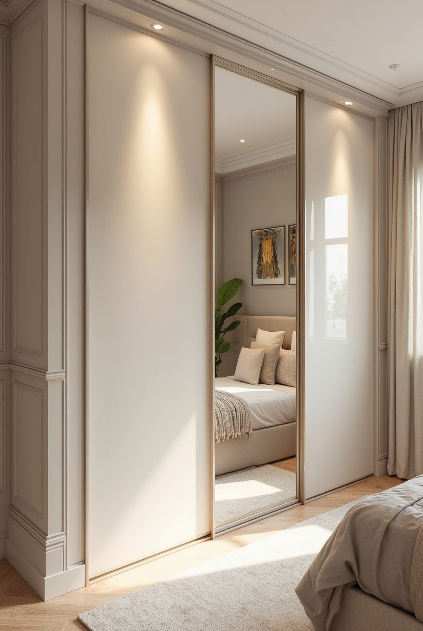 کمد دیواری عمودی روشن آینه‌ای