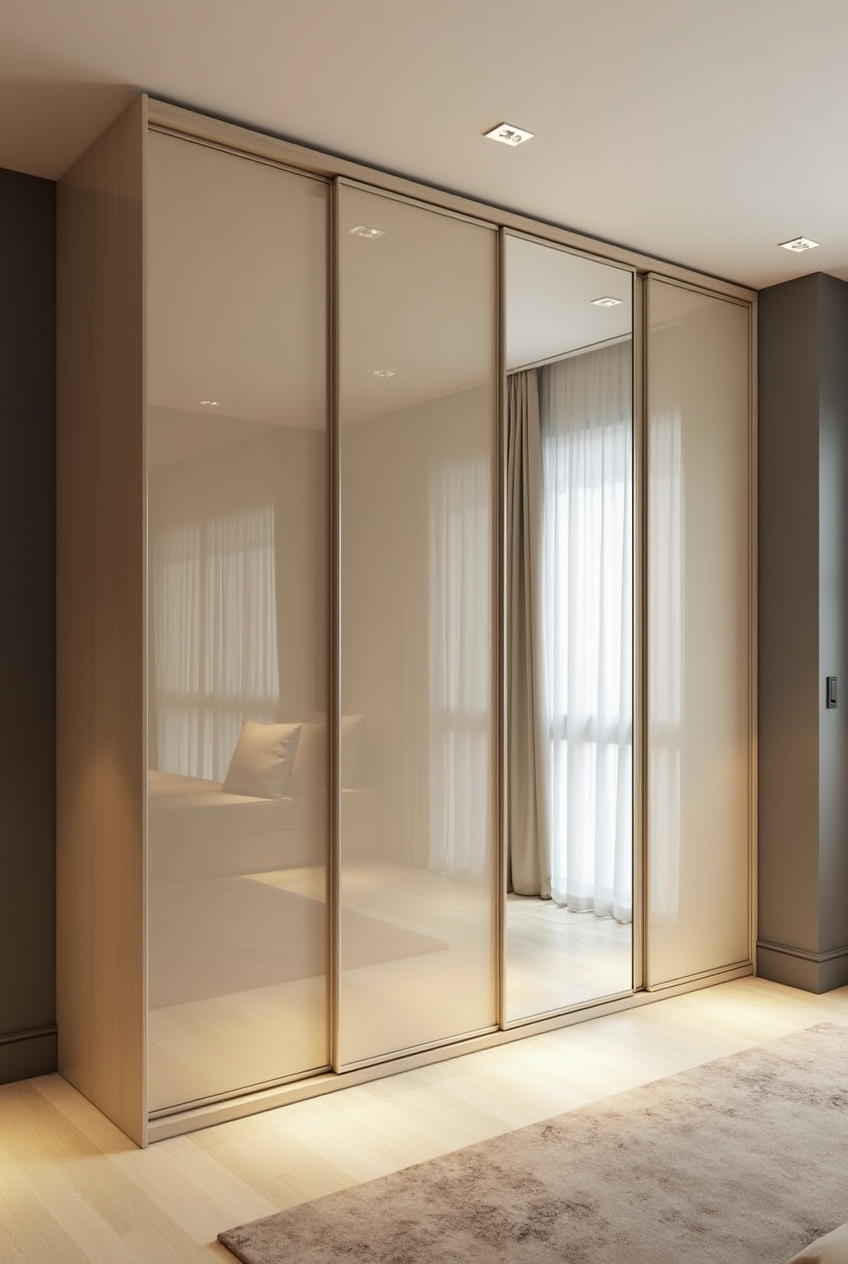 کمد دیواری عمودی روشن آینه‌ای جدید