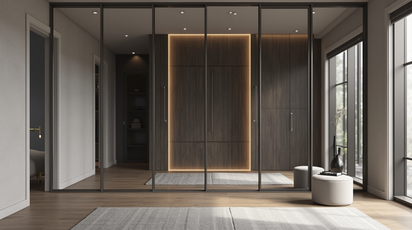 کمد دیواری آینه‌ای طوسی فول