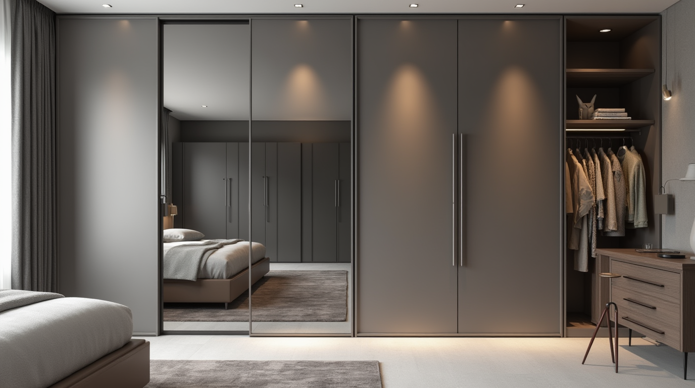 کمد دیواری آینه‌ای طوسی