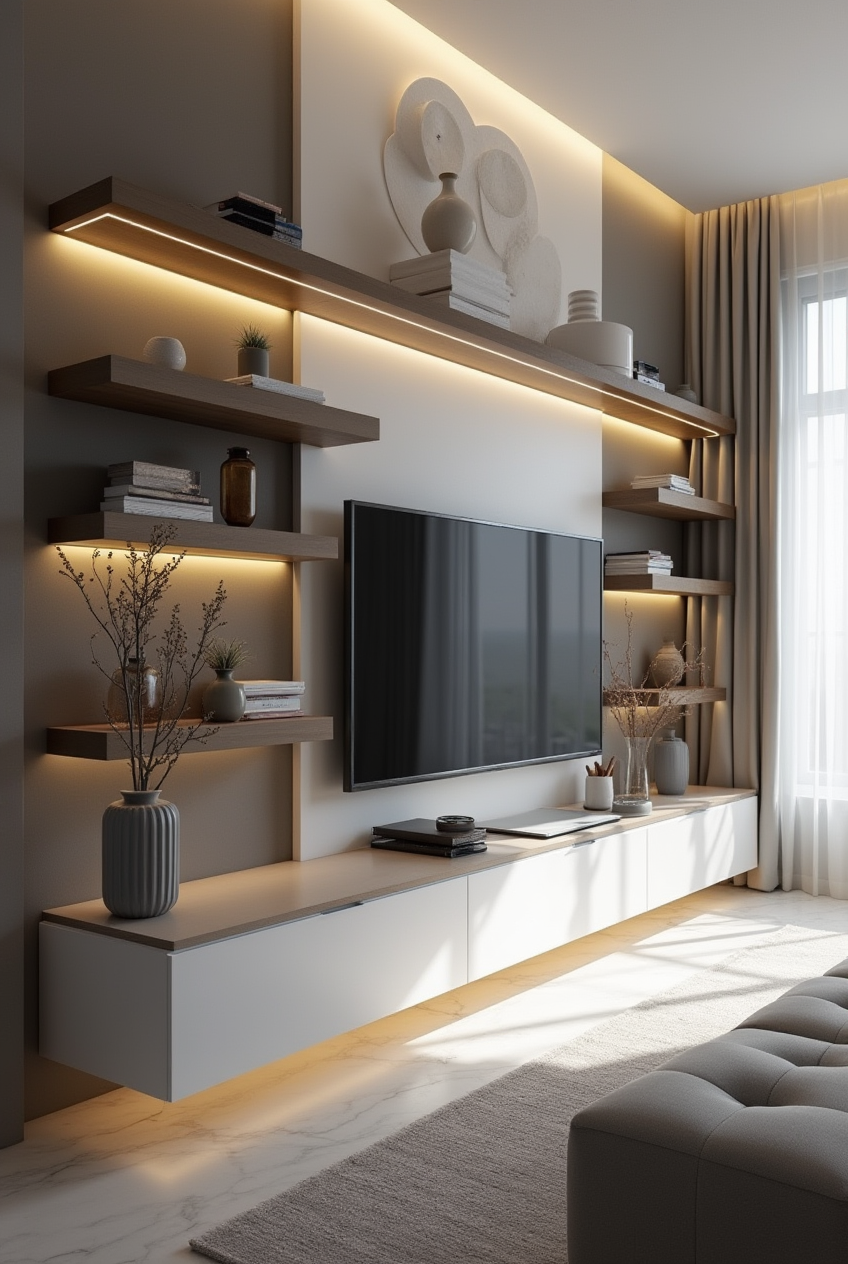 تی وی وال - TV Wall سفید مدرن