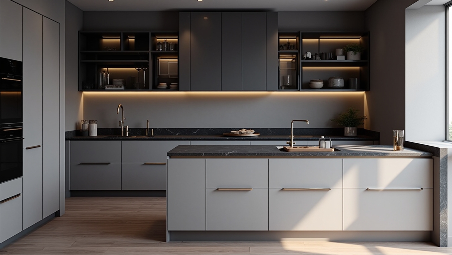 کابینت مدرن طوسی سفید